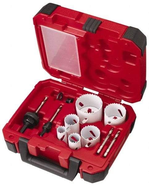 Milwaukee Tool - 10 Piece, 7/8" to 2-1/2" Saw Diam, Electrician's Hole Saw Kit - Bi-Metal, Toothed Edge, Pilot Drill Model No. 49-56-8010, Includes 6 Hole Saws - Makers Industrial Supply