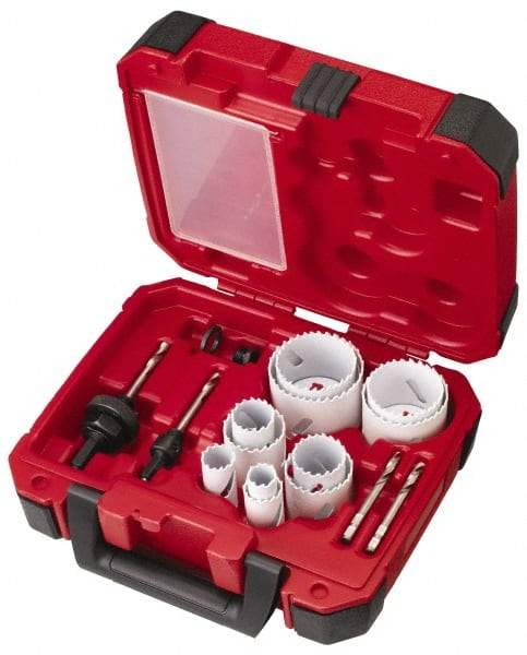 Milwaukee Tool - 15 Piece, 3/4" to 2-1/2" Saw Diam, General Purpose Hole Saw Kit - Bi-Metal, Toothed Edge, Pilot Drill Model No. 49-56-8010, Includes 11 Hole Saws - Makers Industrial Supply