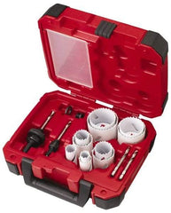 Milwaukee Tool - 15 Piece, 3/4" to 2-1/2" Saw Diam, General Purpose Hole Saw Kit - Bi-Metal, Toothed Edge, Pilot Drill Model No. 49-56-8010, Includes 11 Hole Saws - Makers Industrial Supply