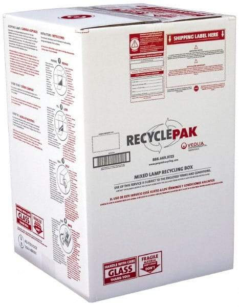 Recyclepak - 24-3/4 Inch Long x 16 Inch Wide x 16 Inch Deep, Lamp Recycling Box - 22 Piece, T12 or 32 Piece, T8 Capacity, Capacity U Tubes, Lamps, 2 Ft. Box - Makers Industrial Supply