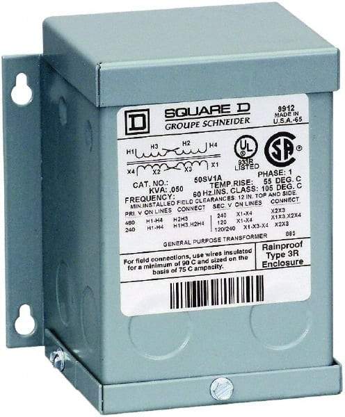 Square D - 120 x 240 Input Volt, 12/24 Output Volt, 60 Hz, 3R NEMA Rated, Buck Boost Transformer - 1 Phase, RoHS Compliant - Makers Industrial Supply