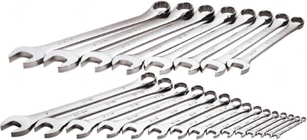 SK - 23 Piece, 1/4" to 1-1/2", 12 Point Combination Wrench Set - Inch Measurement Standard, Chrome Finish, Comes in Rack - Makers Industrial Supply