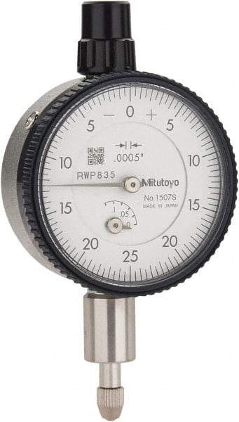 Mitutoyo - 1/8" Range, 0-25-0 Dial Reading, 0.0005" Graduation Dial Drop Indicator - 1-5/8" Dial, 0.05" Range per Revolution, 0.0005" Accuracy, Revolution Counter - Makers Industrial Supply