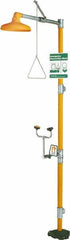 PRO-SAFE - 1-1/4" Inlet, 20 GPM shower Flow, Drench shower, Eye & Face Wash Station - No Bowl, Triangular Pull Rod & Push Flag Activated, Galvanized Steel Pipe, Plastic Shower Head, 3 GPM Bowl Flow, Corrosion Resistant, Top or Mid Supply - Makers Industrial Supply