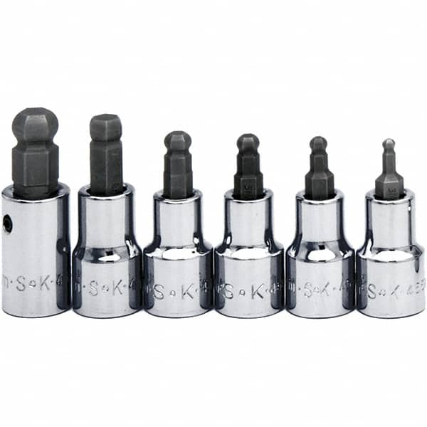 SK - 6 Piece 3/8" Drive Inch Ball Hex Bit Socket Set - 5/32 to 3/8" Hex - Makers Industrial Supply