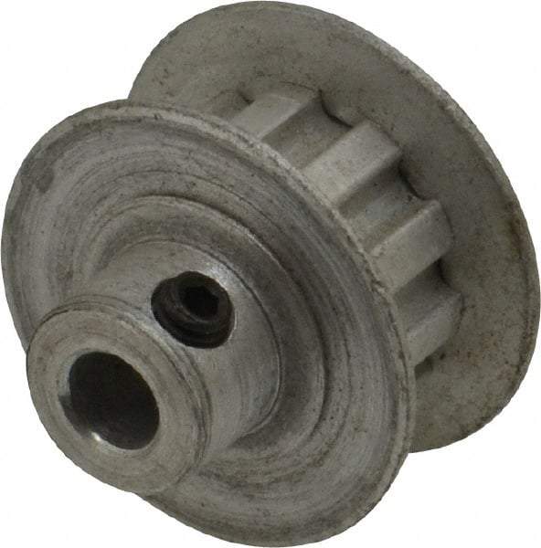 Power Drive - 10 Tooth, 3/16" Inside x 0.617" Outside Diam, Hub & Flange Timing Belt Pulley - 1/4" Belt Width, 0.637" Pitch Diam, 0.438" Face Width, Aluminum - Makers Industrial Supply