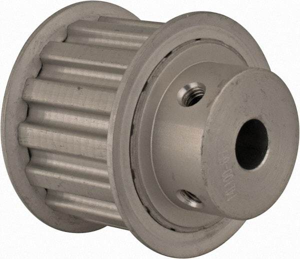 Power Drive - 14 Tooth, 3/8" Inside x 1.641" Outside Diam, Hub & Flange Timing Belt Pulley - 1" Belt Width, 1.671" Pitch Diam, 1-1/4" Face Width, Aluminum - Makers Industrial Supply