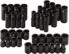 SK - 40 Piece 3/8" Drive Standard Socket Set - 6 Points, 5/16 to 3/4", 8 to 19mm, Inch/Metric Measurement Standard - Makers Industrial Supply