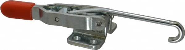 Lapeer - 200 Lb Capacity, Horizontal, J Hook, Flanged Base, Carbon Steel Pull Action Latch Clamp - 2-3/8" Drawing Movement, 5-11/16" OAL, Straight Handle - Makers Industrial Supply