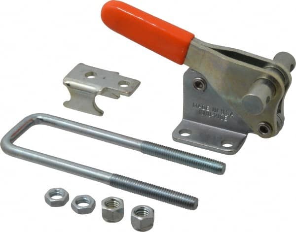 Lapeer - 2,000 Lb Capacity, Vertical, U Hook, Flanged Base, Carbon Steel Pull Action Latch Clamp - 2-1/2" Drawing Movement, 5.21" OAL, Straight Handle - Makers Industrial Supply