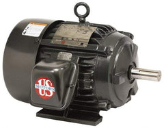 US Motors - 10 hp, TEFC Enclosure, No Thermal Protection, 1,765 RPM, 200 Volt, 60 Hz, Three Phase Energy Efficient Motor - Size 215 Frame, Rigid Mount, 2 Speed, Ball Bearings, 31 Full Load Amps, F Class Insulation, Reversible - Makers Industrial Supply