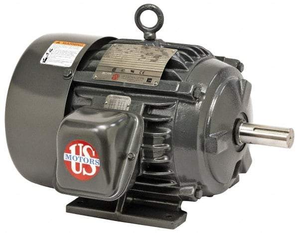 US Motors - 7-1/2 hp, TEFC Enclosure, No Thermal Protection, 1,765 RPM, 200 Volt, 60 Hz, Three Phase Energy Efficient Motor - Size 213 Frame, Rigid Mount, 1 Speed, Ball Bearings, 21.5 Full Load Amps, F Class Insulation, Reversible - Makers Industrial Supply