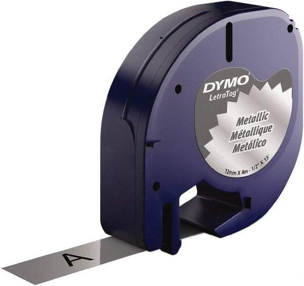 Dymo - 1/2" Wide x 156" Long, Black on Silver Metallic Tape - For DYMO Letratag Printers - Makers Industrial Supply