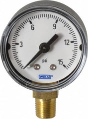 Wika - 1-1/2" Dial, 1/8 Thread, 0-15 Scale Range, Pressure Gauge - Lower Connection Mount, Accurate to 3-2-3% of Scale - Makers Industrial Supply