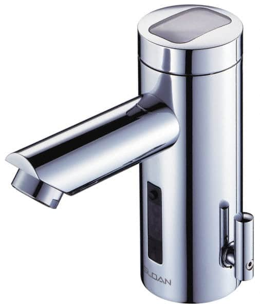 Sloan Valve Co. - Chrome Single Hole Electronic & Sensor Faucet with External Mixer - Powered by Battery, Standard Spout, 4" Mounting Centers - Makers Industrial Supply