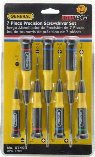 General - 7 Piece Phillips, Slotted & Torx Screwdriver Set - Bit Sizes: Philips #00 to #1, Torx T6 - Makers Industrial Supply