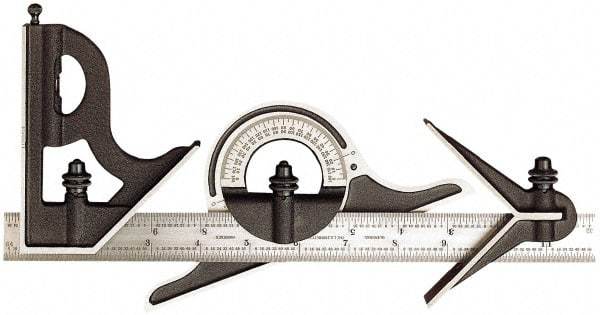 Starrett - 4 Piece, 24" Combination Square Set - 1/16, 1/32, 1/64 & 1/8" (4R) Graduation, Steel Blade, Forged Steel Center, Protractor & Square Head - Makers Industrial Supply