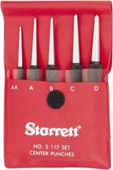 Starrett - 5 Piece, 1/16 to 5/32", Center Punch Set - Round Shank, Comes in Vinyl Pouch - Makers Industrial Supply