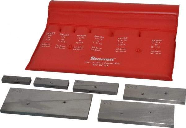 Starrett - 3/8 to 2-1/4 Inch Adjustable Parallel Set - 1-3/4 to 5-1/16 Inch Long, 9/32 Inch Thick, Includes Case, 6 Pieces - Makers Industrial Supply