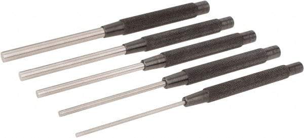 Starrett - 5 Piece, 1/8 to 3/8", Pin Punch Set - Round Shank, Comes in Plain Box - Makers Industrial Supply