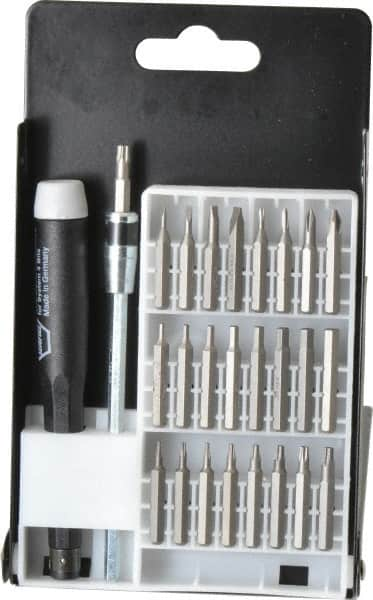 Wiha - 27 Piece, Screwdriver Micro Bit Set - #000, #00, #0 & #1 Phillips, 0.05 to 5/32" Hex, T3 to T15 Torx, 0.06, 0.08, 0.12 & 0.16 Slotted - Makers Industrial Supply