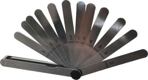 Starrett - 13 Piece, 0.0015 to 0.2" Thick, Parallel Feeler Gage Set - 4-1/2" Leaf Length, 1/2" Wide, Tempered Steel - Makers Industrial Supply