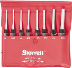 Starrett - 8 Piece, 1/16 to 5/16", Pin Punch Set - Round Shank, Comes in Vinyl Pouch - Makers Industrial Supply