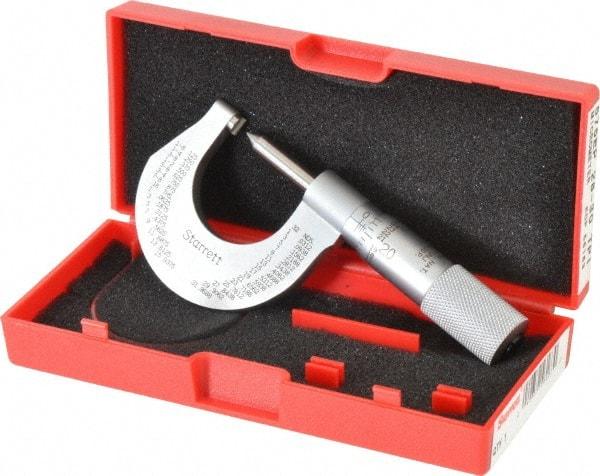 Starrett - 0 to 1" Range, Mechanical Screw Thread Micrometer - Plain Thimble, 0.001" Graduation, 0.004mm Accuracy - Makers Industrial Supply