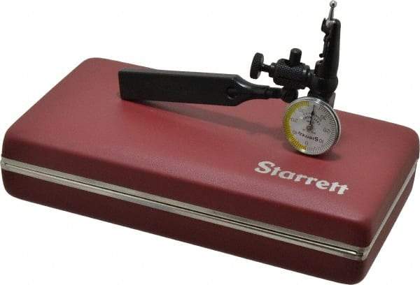 Starrett - 4 Piece, 0mm to 0.7mm Measuring Range, 15/16" Dial Diam, 0-35-0 Dial Reading, White & Yellow Dial Test Indicator Kit - 5/32" Contact Point Length, 3mm Ball Diam, 0.01mm Dial Graduation - Makers Industrial Supply