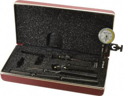 Starrett - 11 Piece, 0mm to 0.7mm Measuring Range, 15/16" Dial Diam, 0-35-0 Dial Reading, White & Yellow Dial Test Indicator Kit - 5/32" Contact Point Length, 0.9, 1.6 & 3mm Ball Diam, 0.01mm Dial Graduation - Makers Industrial Supply