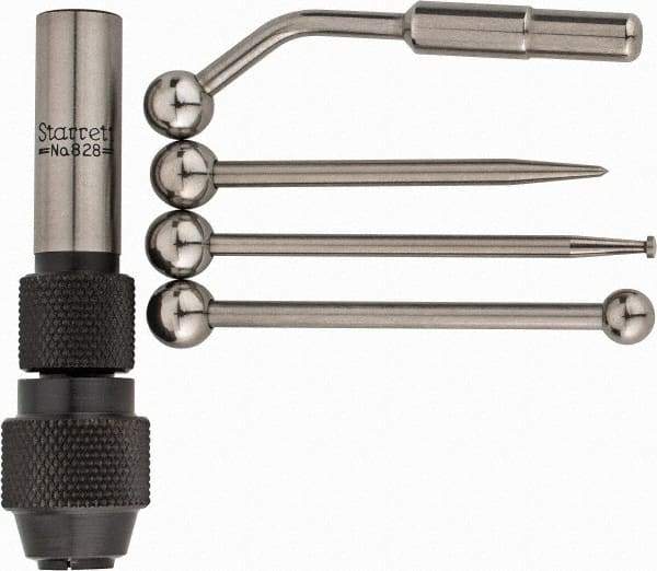 Starrett - Single End, Center Finder Set Mechanical - 0.25 Inch Head Diameter, Ball, Conical, Disc Head Type, Includes 4 Attachments, Case, Holder, 4 Pieces - Makers Industrial Supply