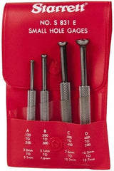 Starrett - 1/8 to 1/2 Inch Measurement, Small Hole Gage Set - 2-13/16, 3-1/8, 3-3/8 and 3-1/2 Inch Long, Half Ball, Includes Case - Makers Industrial Supply