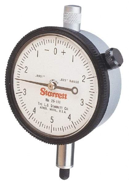 Starrett - 5" Range, 0-100 Dial Reading, 0.001" Graduation Dial Drop Indicator - 3-5/8" Dial, 0.1" Range per Revolution - Makers Industrial Supply