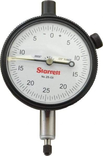 Starrett - 1/8" Range, 0-25-0 Dial Reading, 0.0005" Graduation Dial Drop Indicator - 2-1/4" Dial, 0.05" Range per Revolution, Revolution Counter - Makers Industrial Supply