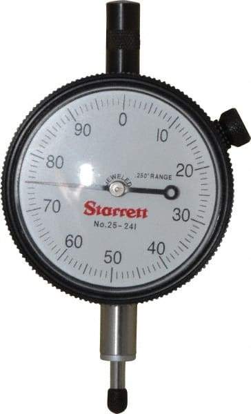 Starrett - 1/4" Range, 0-100 Dial Reading, 0.001" Graduation Dial Drop Indicator - 2-1/4" Dial, 0.1" Range per Revolution, Revolution Counter - Makers Industrial Supply