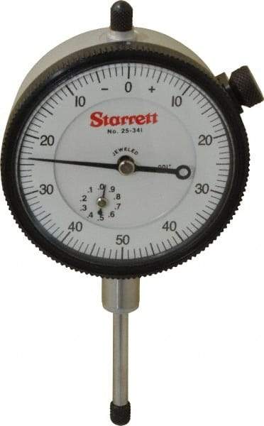 Starrett - 1" Range, 0-50-0 Dial Reading, 0.001" Graduation Dial Drop Indicator - 2-1/4" Dial, 0.1" Range per Revolution, Revolution Counter - Makers Industrial Supply