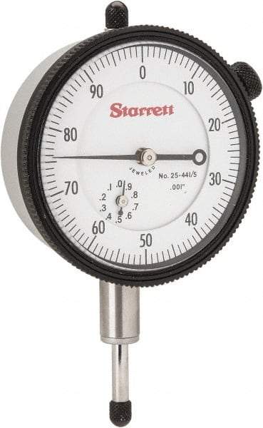 Starrett - 1/2" Range, 0-100 Dial Reading, 0.001" Graduation Dial Drop Indicator - 2-1/4" Dial, 0.1" Range per Revolution, Revolution Counter - Makers Industrial Supply