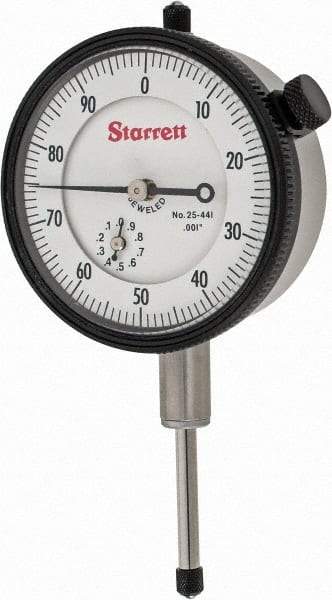 Starrett - 1" Range, 0-100 Dial Reading, 0.001" Graduation Dial Drop Indicator - 2-1/4" Dial, 0.1" Range per Revolution, Revolution Counter - Makers Industrial Supply