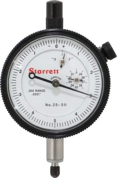 Starrett - 0.2" Range, 0-5-0 Dial Reading, 0.0001" Graduation Dial Drop Indicator - 2-1/4" Dial, 0.01" Range per Revolution, Revolution Counter - Makers Industrial Supply