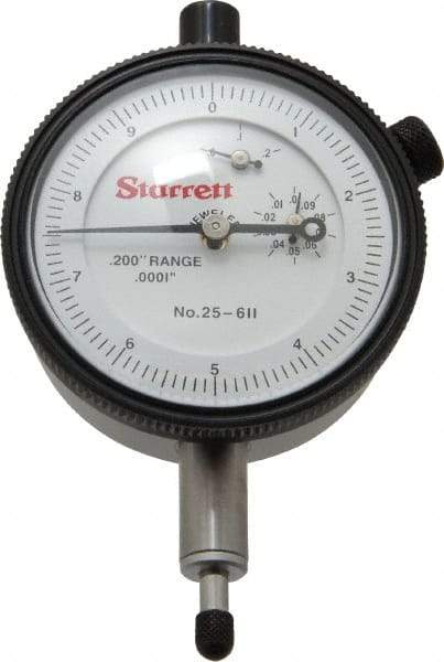 Starrett - 0.2" Range, 0-10 Dial Reading, 0.0001" Graduation Dial Drop Indicator - 2-1/4" Dial, 0.01" Range per Revolution, Revolution Counter - Makers Industrial Supply