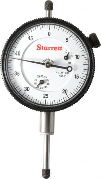 Starrett - 1" Range, 0-50 Dial Reading, 0.0005" Graduation Dial Drop Indicator - 2-1/4" Dial, 0.05" Range per Revolution, Revolution Counter - Makers Industrial Supply