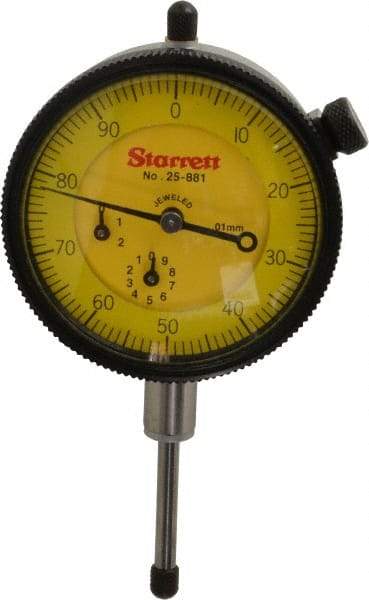 Starrett - 25mm Range, 0-100 Dial Reading, 0.01mm Graduation Dial Drop Indicator - 2-1/4" Dial, 1mm Range per Revolution, Revolution Counter - Makers Industrial Supply