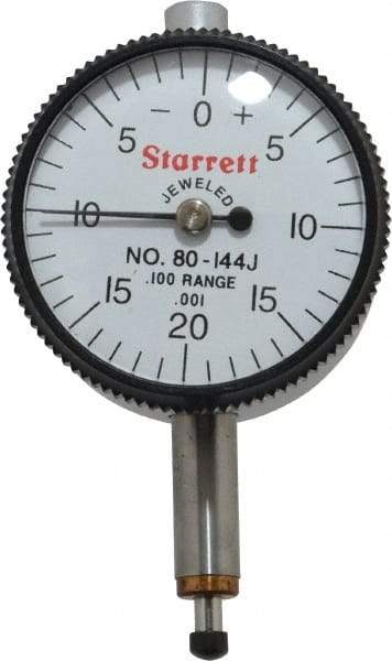 Starrett - 0.1" Range, 0-20-0 Dial Reading, 0.001" Graduation Dial Drop Indicator - 1-1/4" Dial, 0.04" Range per Revolution, Revolution Counter - Makers Industrial Supply