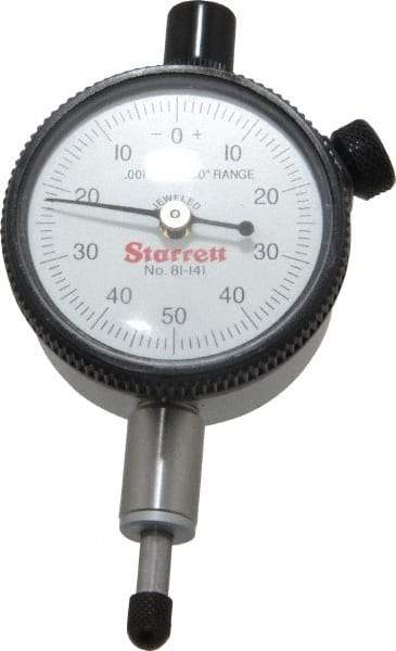 Starrett - 1/4" Range, 0-50-0 Dial Reading, 0.001" Graduation Dial Drop Indicator - 1-11/16" Dial, 0.1" Range per Revolution, Revolution Counter - Makers Industrial Supply