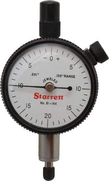 Starrett - 0.1" Range, 0-20-0 Dial Reading, 0.001" Graduation Dial Drop Indicator - 1-11/16" Dial, 0.04" Range per Revolution, Revolution Counter - Makers Industrial Supply