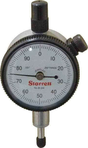 Starrett - 1/4" Range, 0-100 Dial Reading, 0.001" Graduation Dial Drop Indicator - 1-11/16" Dial, 0.1" Range per Revolution, Revolution Counter - Makers Industrial Supply