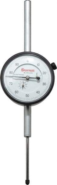 Starrett - 2" Range, 0-100 Dial Reading, 0.001" Graduation Dial Drop Indicator - 2-3/4" Dial, 0.1" Range per Revolution - Makers Industrial Supply