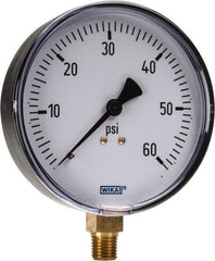 Wika - 4" Dial, 1/4 Thread, 0-60 Scale Range, Pressure Gauge - Lower Connection Mount, Accurate to 3-2-3% of Scale - Makers Industrial Supply