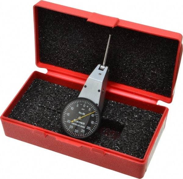 Starrett - 0.06 Inch Range, 0.001 Inch Dial Graduation, Horizontal Dial Test Indicator - 1-3/8 Inch Black Dial, 0-30-0 Dial Reading - Makers Industrial Supply