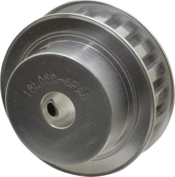 Power Drive - 18 Tooth, 1/2" Inside x 2.119" Outside Diam, Hub & Flange Timing Belt Pulley - 1/2" Belt Width, 2.149" Pitch Diam, 0.719" Face Width, Aluminum - Makers Industrial Supply